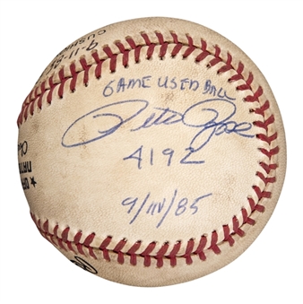 1985 Pete Rose Game Used ONL Feeny Baseball from Record Setting 4,192nd Career Hit - Signed By Rose, and Signed & Inscribed by Dave Parker (MEARS & PSA/DNA)